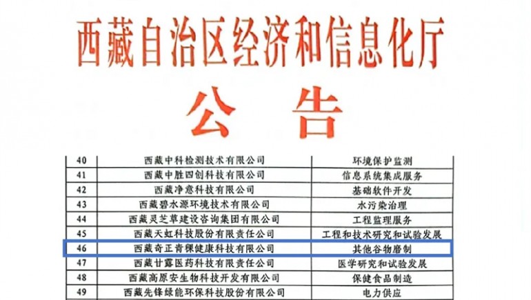 菠菜担保网青稞荣膺立异型中小企业认证，引领青稞工业康健新潮流
